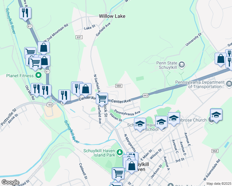 map of restaurants, bars, coffee shops, grocery stores, and more near 103 Fidler Avenue in Schuylkill Haven