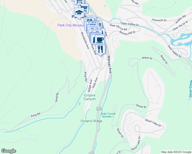 map of restaurants, bars, coffee shops, grocery stores, and more near 80 Daly Avenue in Park City