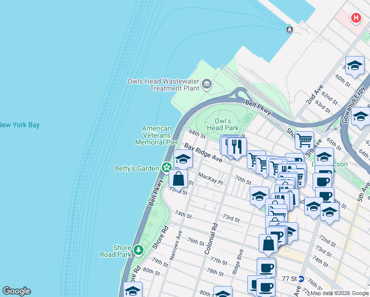 map of restaurants, bars, coffee shops, grocery stores, and more near 11 70th Street in Brooklyn