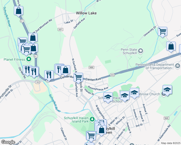 map of restaurants, bars, coffee shops, grocery stores, and more near 103 Fidler Avenue in Schuylkill Haven