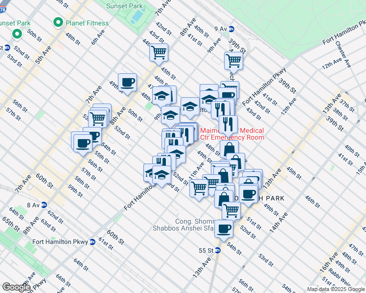 map of restaurants, bars, coffee shops, grocery stores, and more near 4915 10th Avenue in Brooklyn