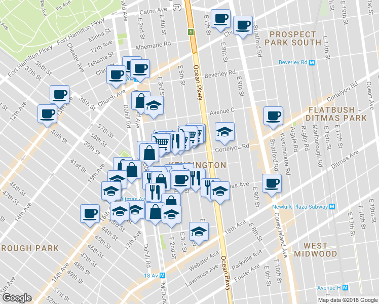 map of restaurants, bars, coffee shops, grocery stores, and more near 413 Cortelyou Road in Brooklyn