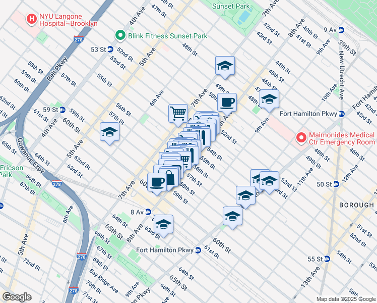map of restaurants, bars, coffee shops, grocery stores, and more near 5524 8th Avenue in Brooklyn