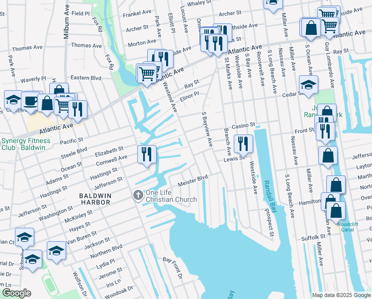 map of restaurants, bars, coffee shops, grocery stores, and more near 216 Westend Avenue in Freeport