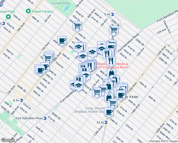 map of restaurants, bars, coffee shops, grocery stores, and more near 1043 50th Street in Brooklyn
