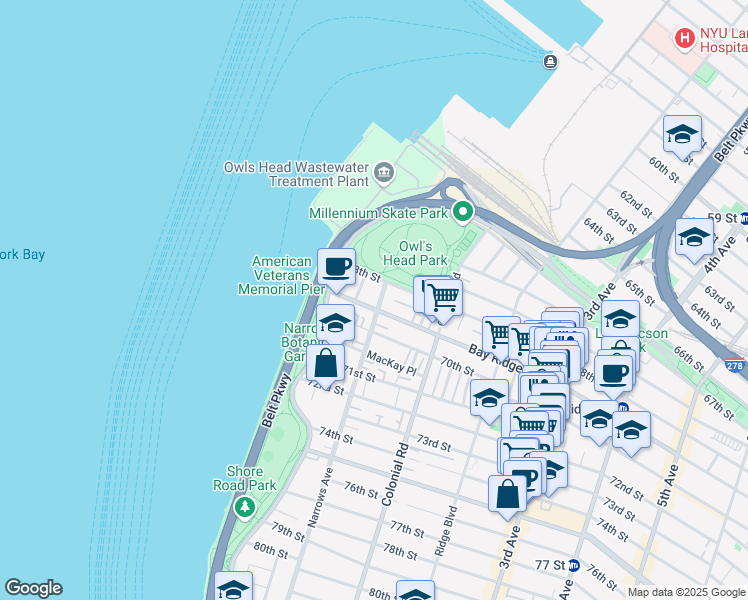 map of restaurants, bars, coffee shops, grocery stores, and more near 6826 Narrows Avenue in Brooklyn