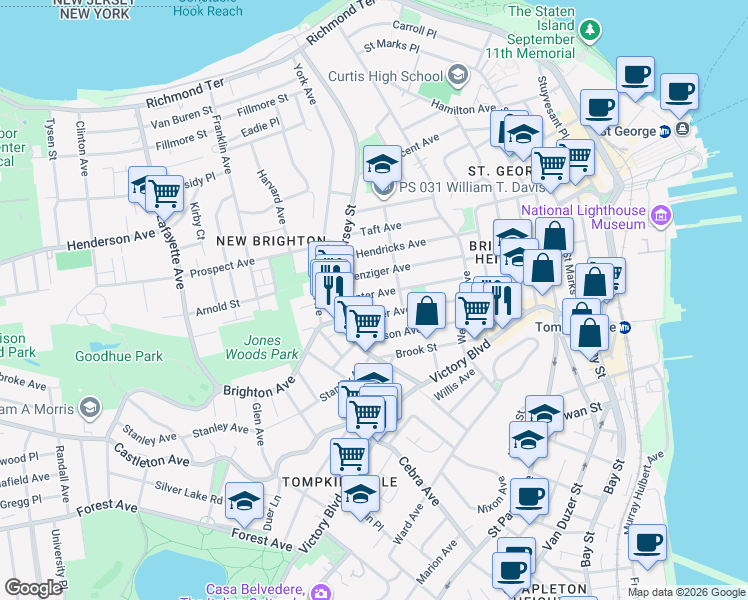 map of restaurants, bars, coffee shops, grocery stores, and more near 133 Scribner Avenue in Staten Island