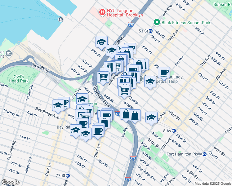 map of restaurants, bars, coffee shops, grocery stores, and more near 445 63rd Street in Brooklyn