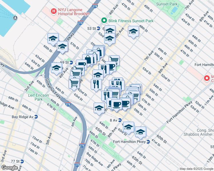 map of restaurants, bars, coffee shops, grocery stores, and more near 617 59th Street in Brooklyn