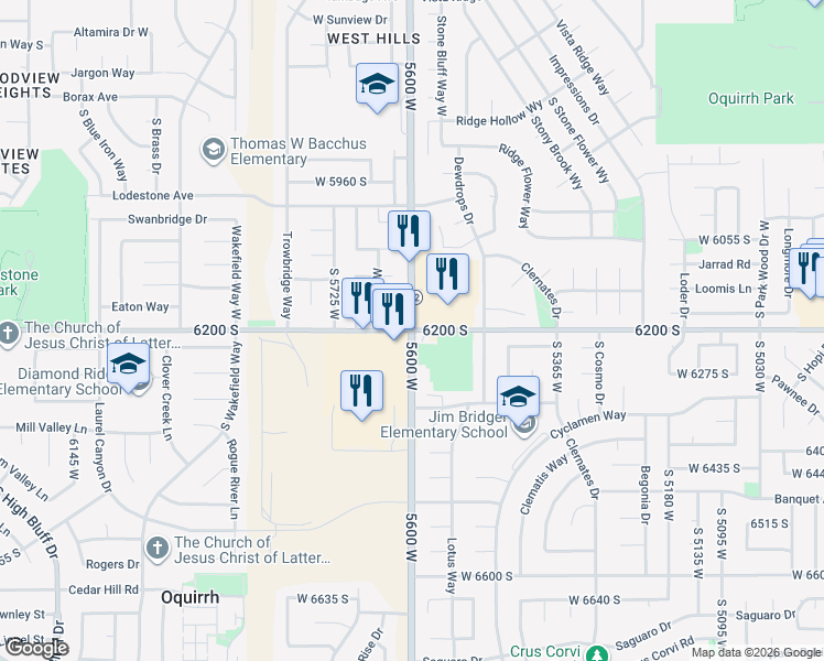 map of restaurants, bars, coffee shops, grocery stores, and more near 8939 South 5600 West in Herriman