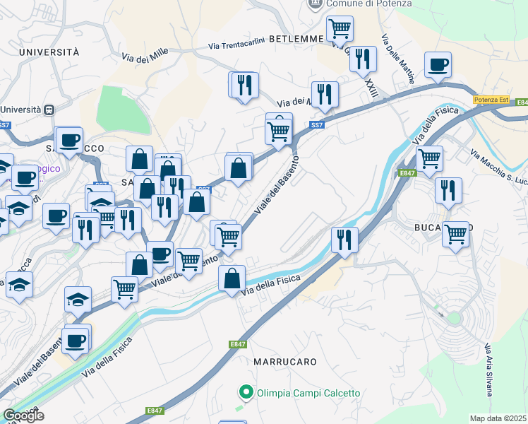 map of restaurants, bars, coffee shops, grocery stores, and more near 150 Viale del Basento in Potenza