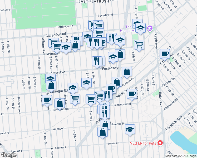 map of restaurants, bars, coffee shops, grocery stores, and more near 938 East 51st Street in Brooklyn