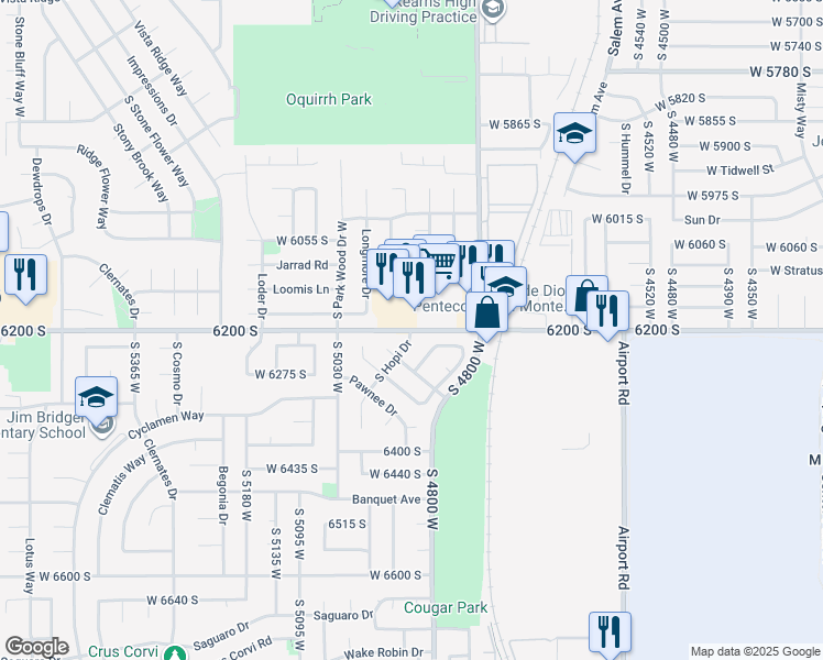 map of restaurants, bars, coffee shops, grocery stores, and more near 4227 South Hopi Drive in West Jordan
