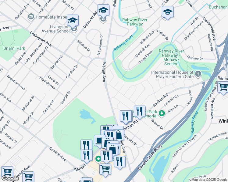 map of restaurants, bars, coffee shops, grocery stores, and more near 1 Macarthur Street in Cranford