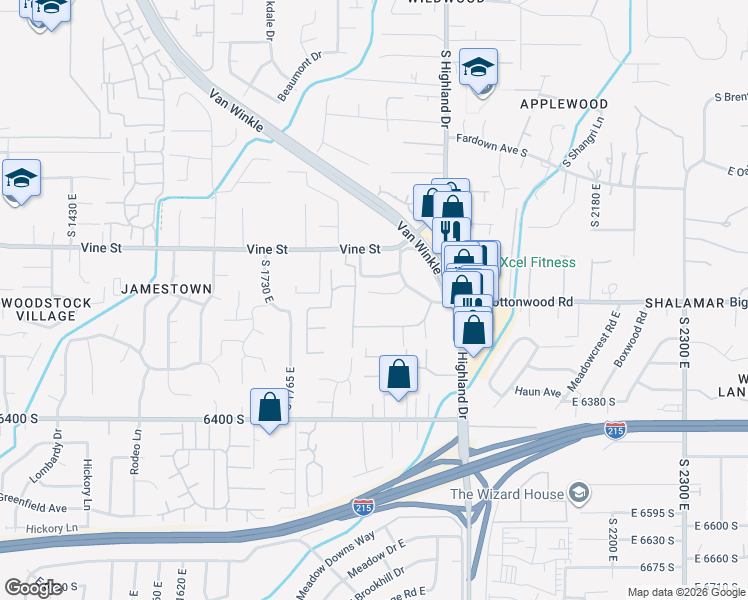 map of restaurants, bars, coffee shops, grocery stores, and more near 1876 Jeremy Court in Murray