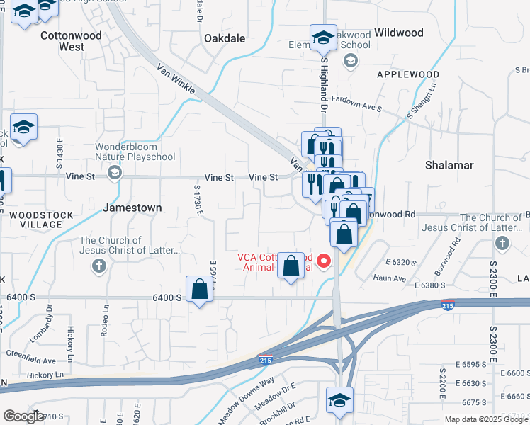 map of restaurants, bars, coffee shops, grocery stores, and more near 1875 Jeremy Drive in Murray