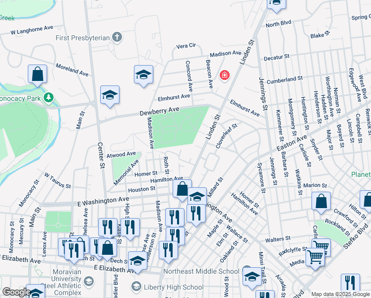 map of restaurants, bars, coffee shops, grocery stores, and more near 391 Carver Drive in Bethlehem