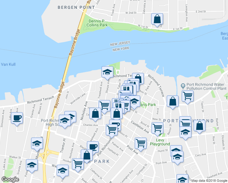 map of restaurants, bars, coffee shops, grocery stores, and more near 79 Grove Avenue in Staten Island