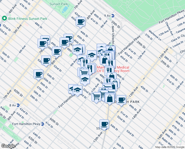 map of restaurants, bars, coffee shops, grocery stores, and more near 4801 10th Avenue in Brooklyn