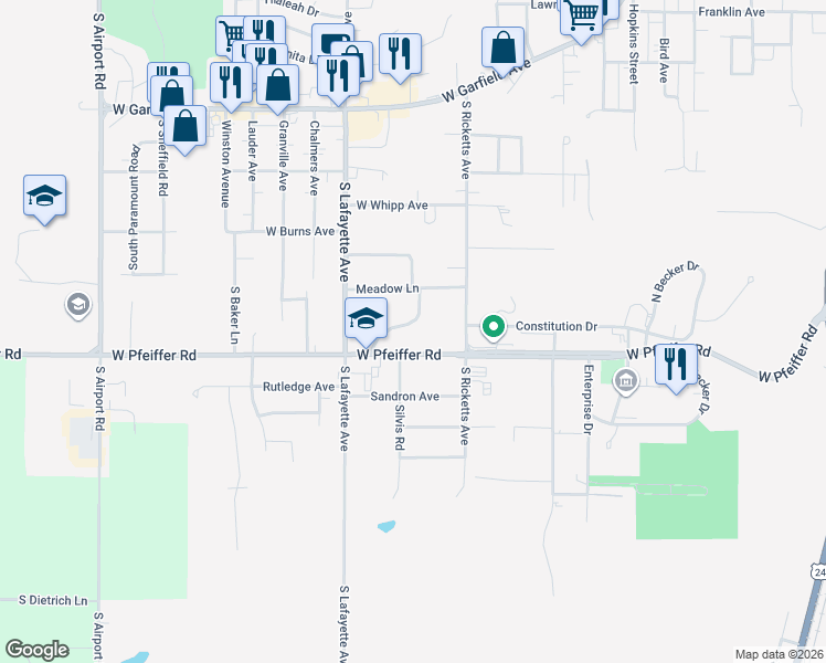map of restaurants, bars, coffee shops, grocery stores, and more near 4611-4707 W Pfeiffer Rd in Bartonville