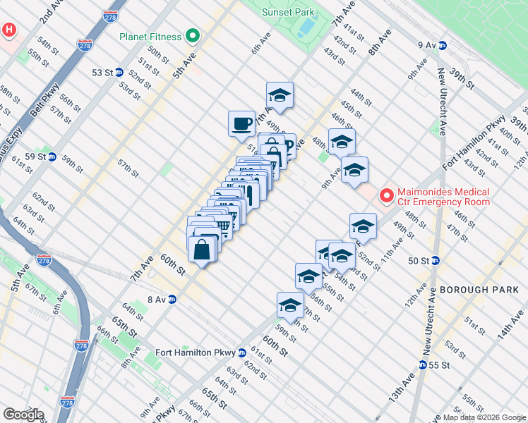 map of restaurants, bars, coffee shops, grocery stores, and more near 833 55th Street in Brooklyn