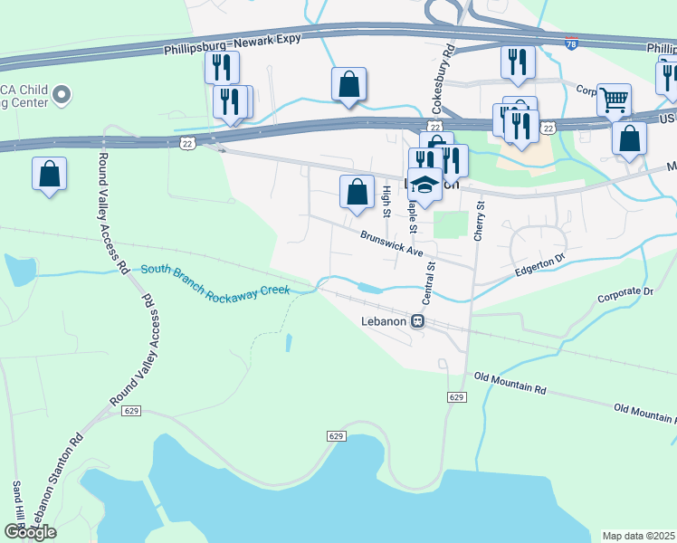 map of restaurants, bars, coffee shops, grocery stores, and more near 12 Knox Lane in Lebanon