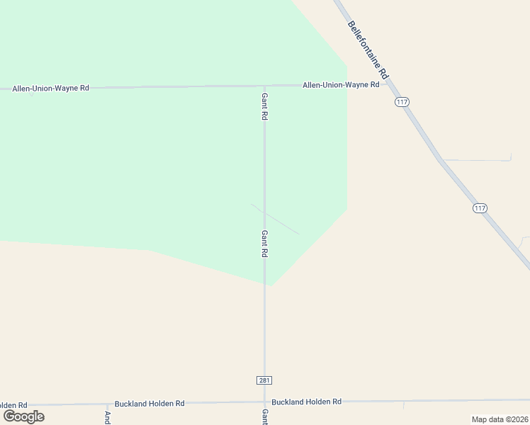 map of restaurants, bars, coffee shops, grocery stores, and more near 19596 Gant Road in Waynesfield