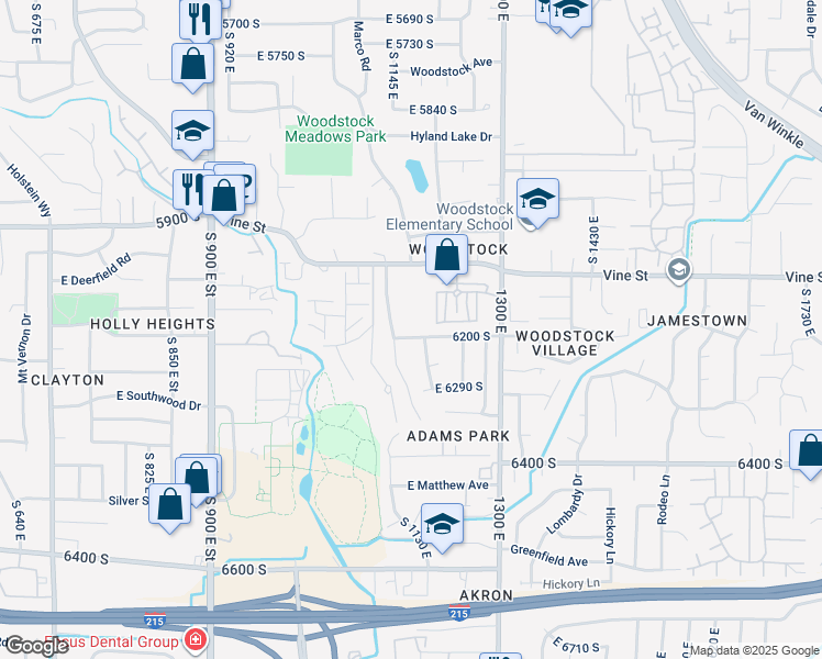 map of restaurants, bars, coffee shops, grocery stores, and more near 1179 East 6200 South in Murray