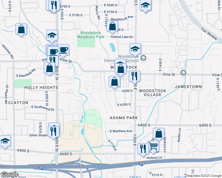 map of restaurants, bars, coffee shops, grocery stores, and more near 1179 East 6200 South in Murray