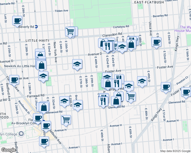 map of restaurants, bars, coffee shops, grocery stores, and more near 686 East 40th Street in Brooklyn