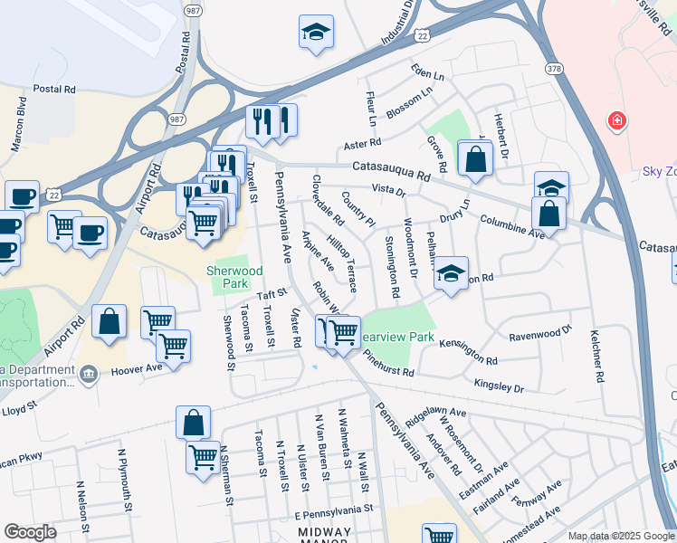 map of restaurants, bars, coffee shops, grocery stores, and more near 1910 Aripine Avenue in Bethlehem