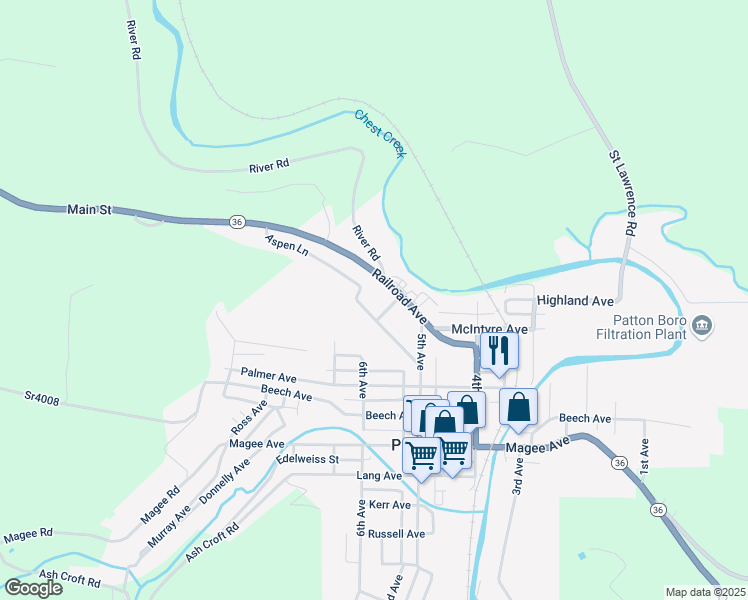 map of restaurants, bars, coffee shops, grocery stores, and more near 198 Aspen Ln in Patton
