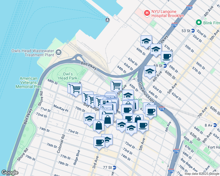 map of restaurants, bars, coffee shops, grocery stores, and more near 246 67th Street in Brooklyn