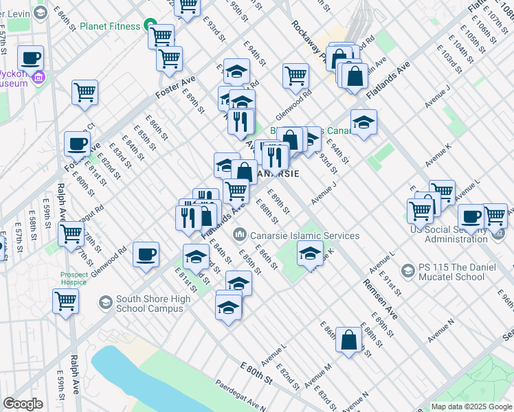 map of restaurants, bars, coffee shops, grocery stores, and more near 920 East 88th Street in Brooklyn