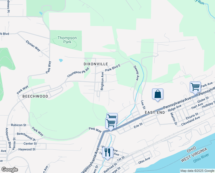 map of restaurants, bars, coffee shops, grocery stores, and more near 2136 Strawberry Lane in East Liverpool