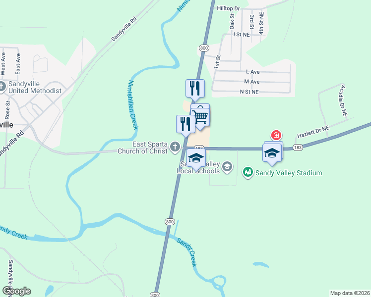 map of restaurants, bars, coffee shops, grocery stores, and more near 5018 Ohio 183 in Magnolia