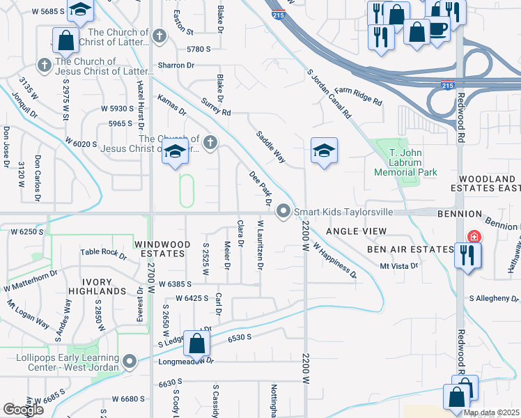 map of restaurants, bars, coffee shops, grocery stores, and more near 2342 West 6200 South in Salt Lake City
