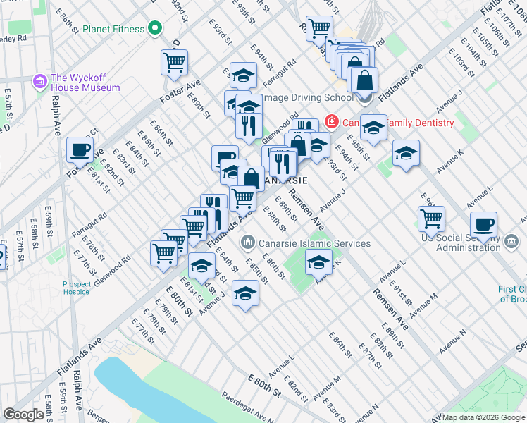 map of restaurants, bars, coffee shops, grocery stores, and more near in Brooklyn