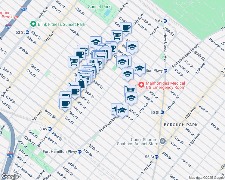 map of restaurants, bars, coffee shops, grocery stores, and more near 866A 51st Street in Brooklyn