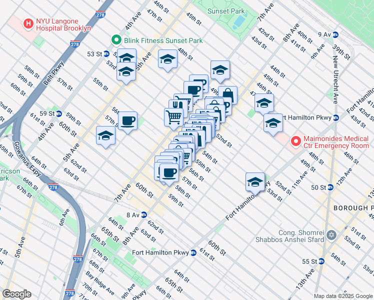 map of restaurants, bars, coffee shops, grocery stores, and more near 751 54th Street in Brooklyn