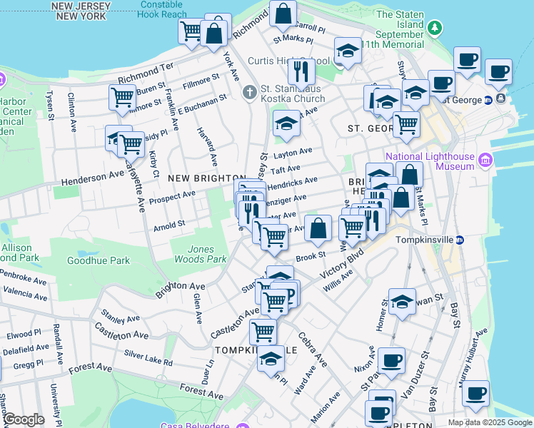 map of restaurants, bars, coffee shops, grocery stores, and more near 231 Benziger Avenue in Staten Island