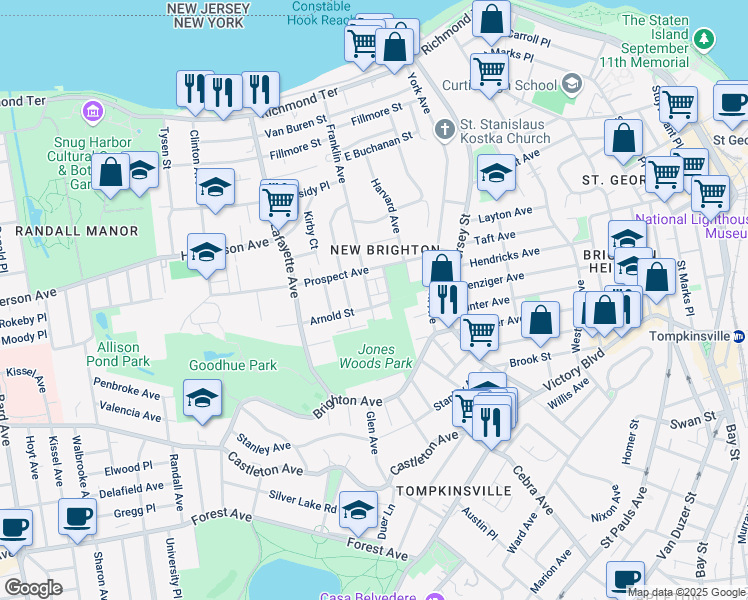 map of restaurants, bars, coffee shops, grocery stores, and more near in Staten Island
