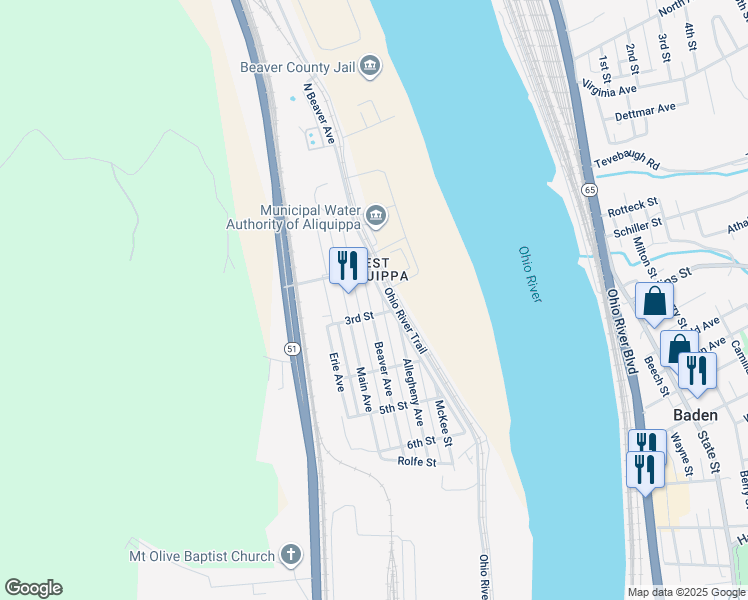 map of restaurants, bars, coffee shops, grocery stores, and more near in Aliquippa
