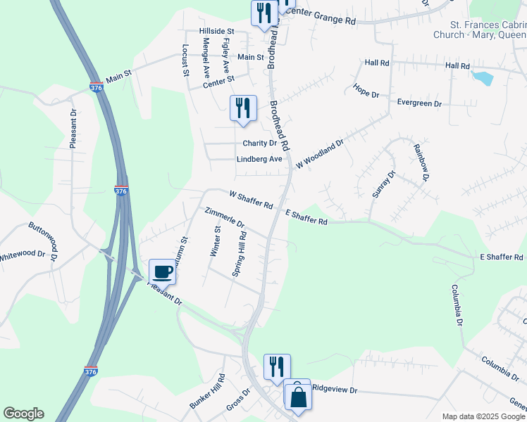 map of restaurants, bars, coffee shops, grocery stores, and more near 106 West Shaffer Road in Aliquippa