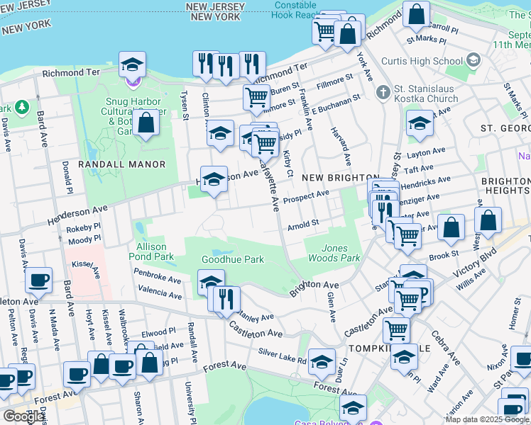 map of restaurants, bars, coffee shops, grocery stores, and more near 237 Prospect Avenue in Staten Island