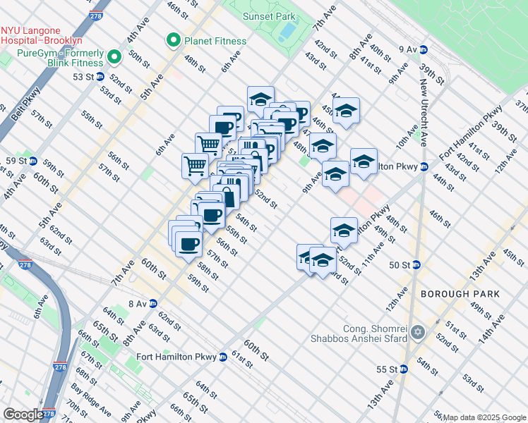map of restaurants, bars, coffee shops, grocery stores, and more near 834 52nd Street in Brooklyn