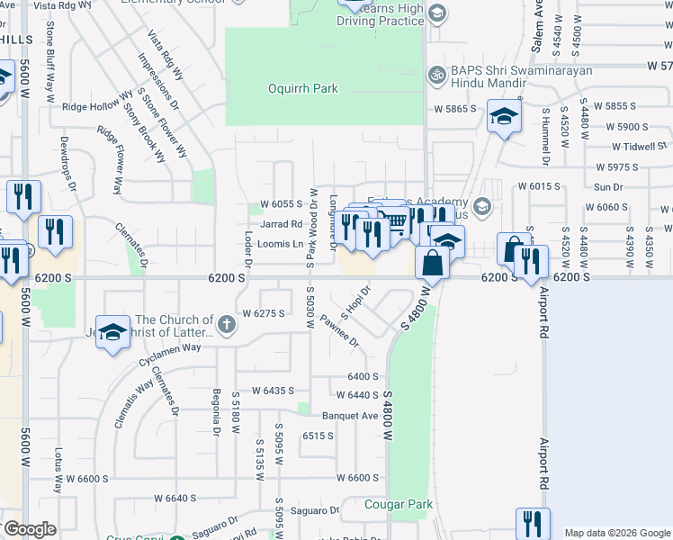 map of restaurants, bars, coffee shops, grocery stores, and more near 4981 West 6175 South in Kearns