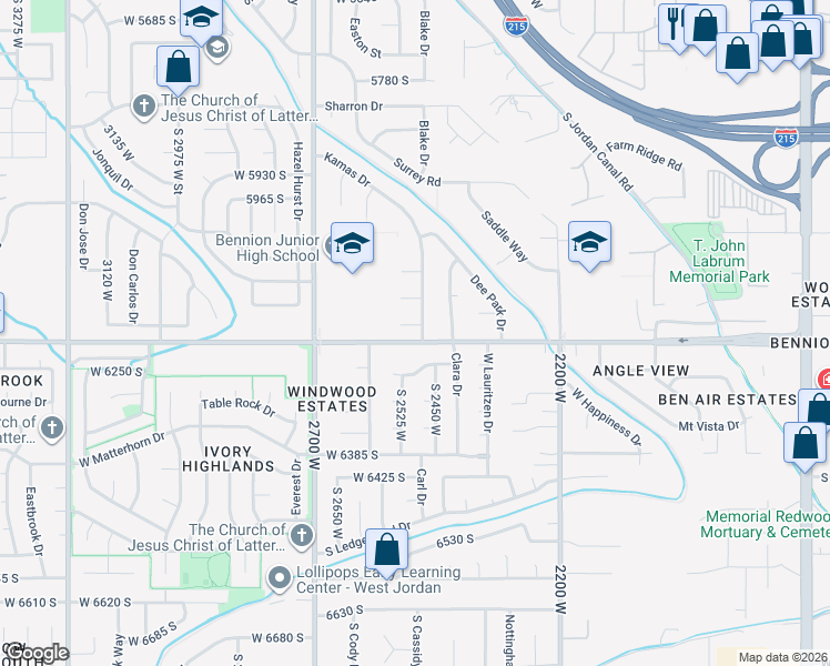 map of restaurants, bars, coffee shops, grocery stores, and more near 2493 6170 South in Salt Lake City