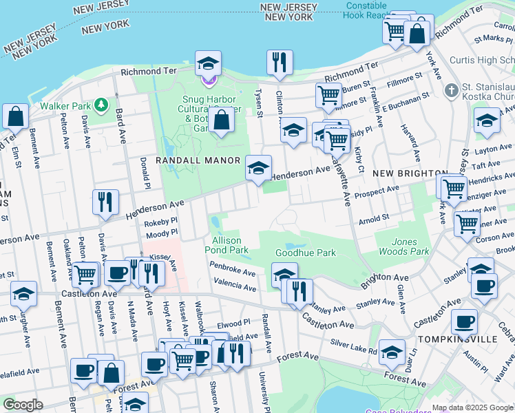 map of restaurants, bars, coffee shops, grocery stores, and more near 360 Prospect Avenue in Staten Island