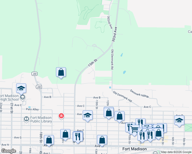 map of restaurants, bars, coffee shops, grocery stores, and more near 11 Ridgewood Rd in Fort Madison